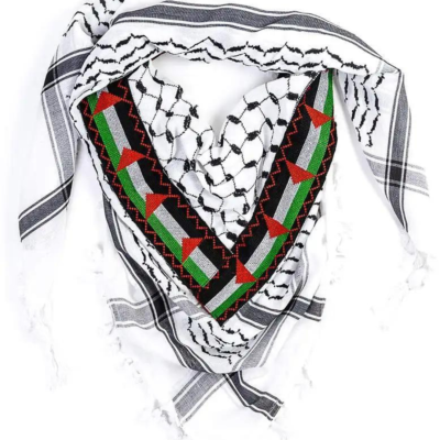 Keffieh palestinien original noir et blanc (ARAFAT) brodé fabriqué en Jordanie