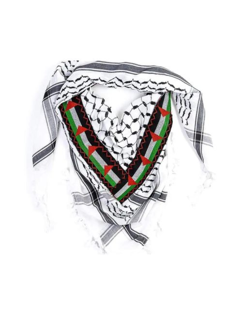 Keffieh palestinien original noir et blanc (ARAFAT) brodé fabriqué en Jordanie