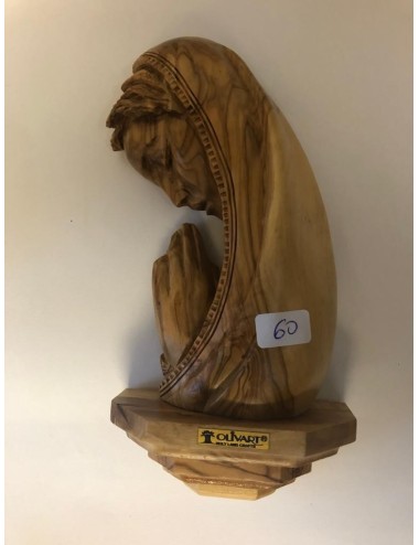 Vierge Marie en prière – Sculpture murale en bois d’olivier de Bethléem
