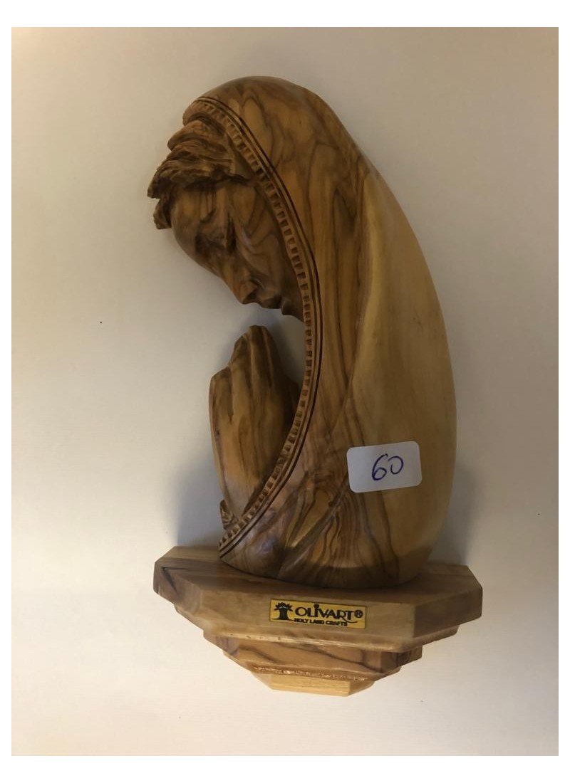 Vierge Marie en prière – Sculpture murale en bois d’olivier de Bethléem