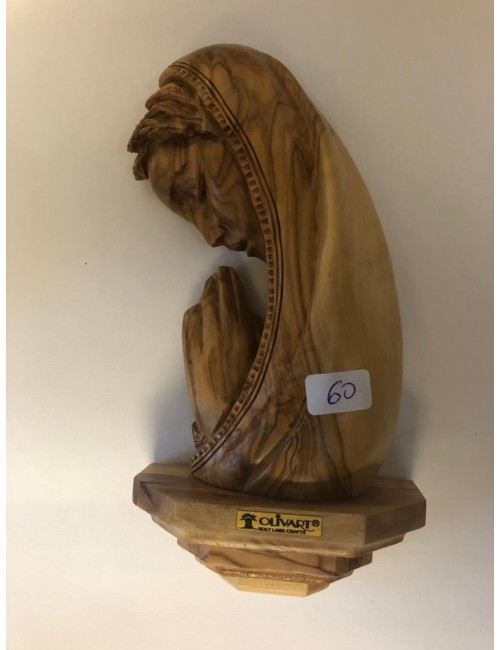 Vierge Marie en prière – Sculpture murale en bois d’olivier de Bethléem