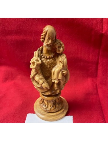 Saint Joseph et l’Enfant Jésus – Sculpture artisanale en bois d’olivier de Bethléem