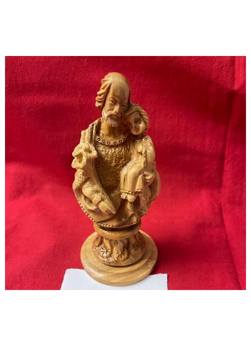Saint Joseph et l’Enfant Jésus – Sculpture artisanale en bois d’olivier de Bethléem