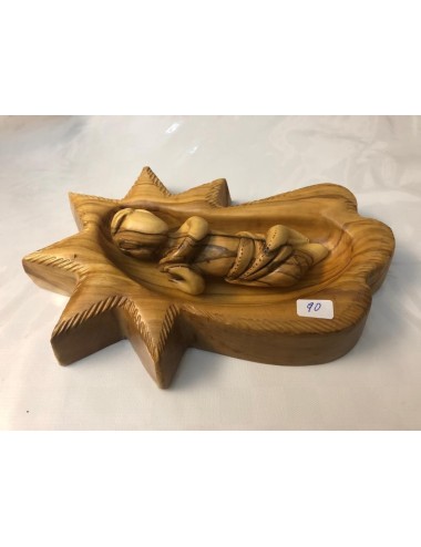 L’Enfant Jésus dans l’étoile – Sculpture artisanale en bois d’olivier (Bethléem)