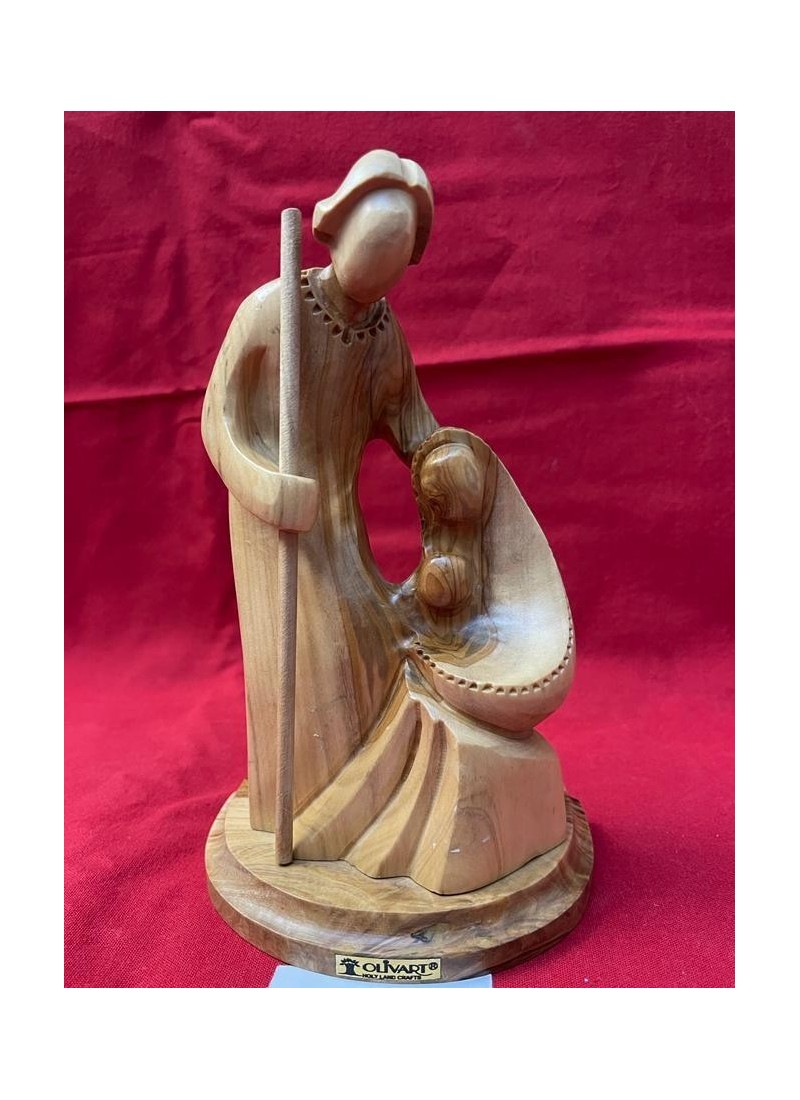 La Sainte Famille – Sculpture contemporaine en bois d’olivier (Bethléem)