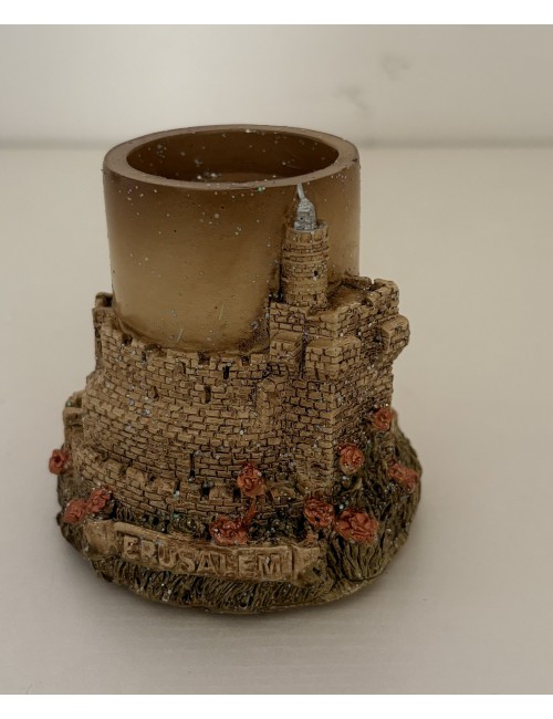 Bougie décorative Jerusalem – Citadelle & Roses (Résine peinte à la main)  Une lumière de paix venue de Jérusalem