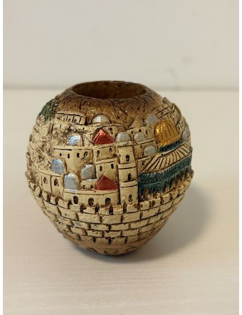 Bougeoir artisanal en céramique – Vieille Ville de Jérusalem (pièce unique)