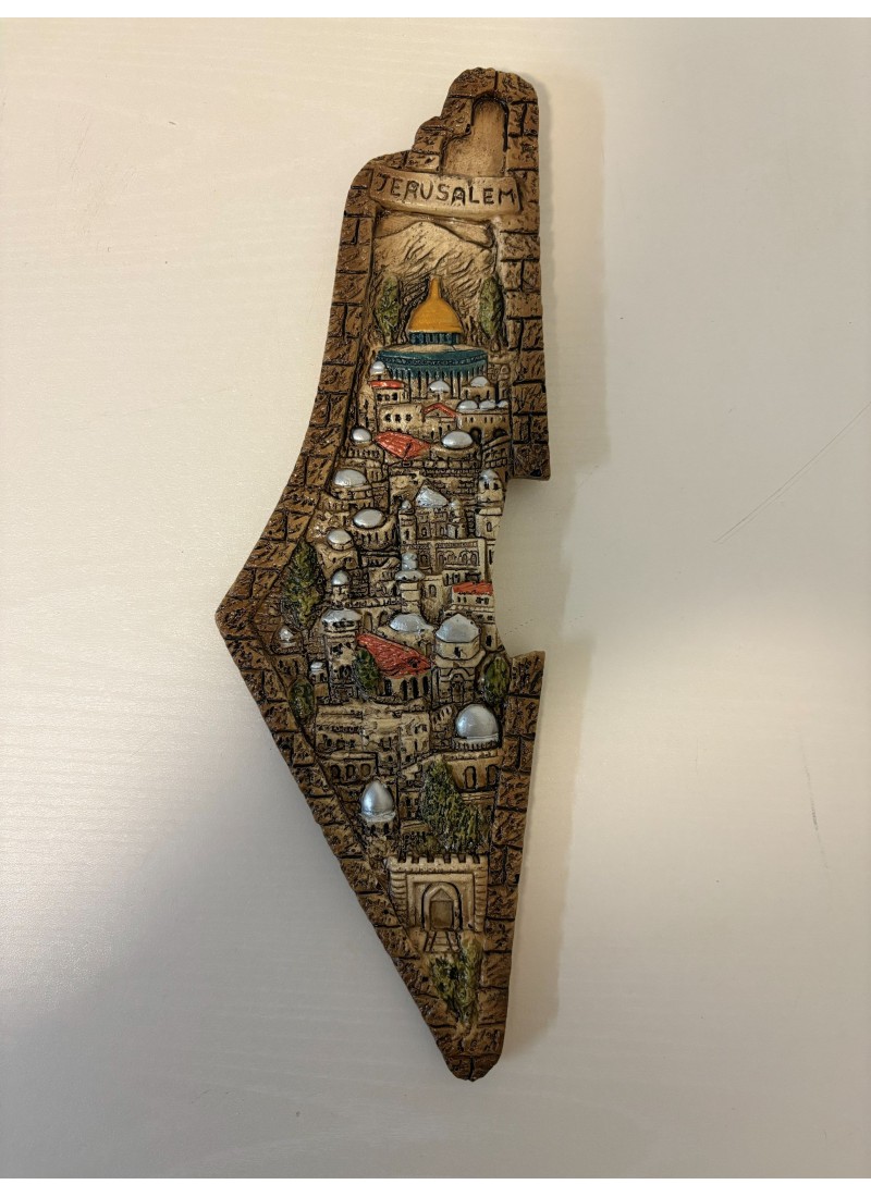Carte de Palestine – Sculpture murale artisanale de Jérusalem en plâtre résiné