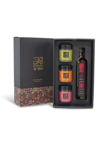 Coffret Gastronomique Palestine – Huile d’Olive 500 ml, Zaatar, Dukkah & Sumac