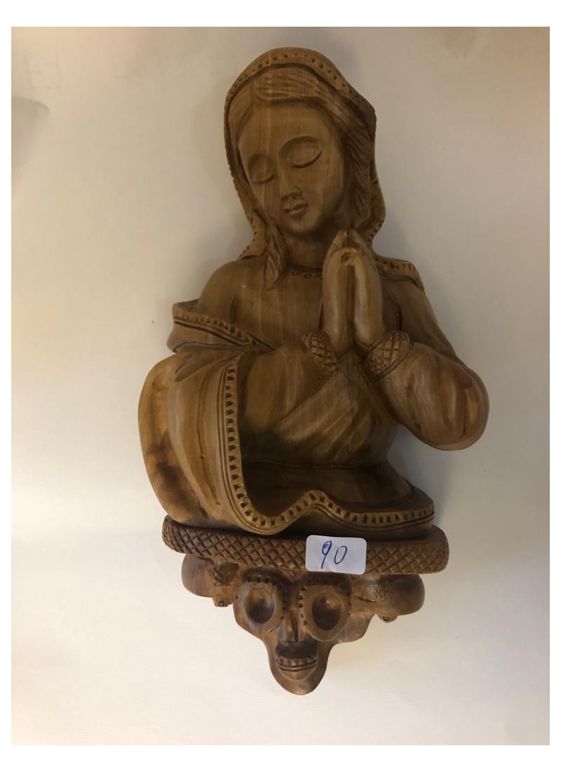 Sculpture Murale Vierge Marie en Prière – Bois d’Olivier de Bethléem