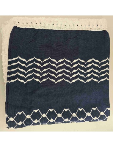 Keffieh bleu nuit à losanges blancs, atelier Al Nabulsi