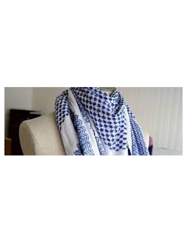 Keffieh palestinien Original Blanc lisérés bleu