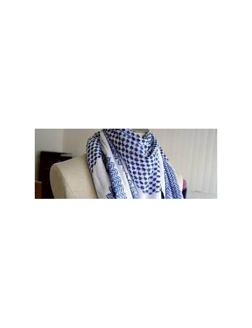 Keffieh palestinien Original Blanc lisérés bleu