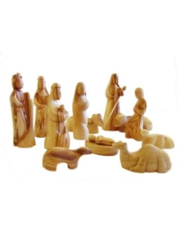 Crèche en bois d'olivier sculptée à la main – Artisanat de Bethléem (14 pièces)