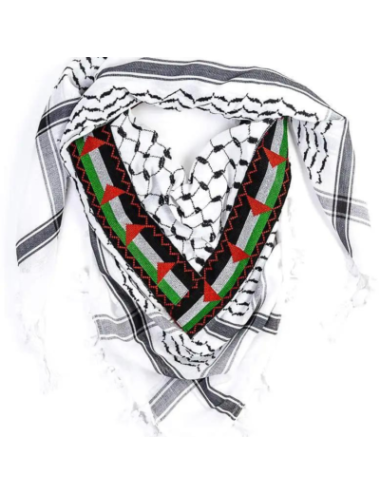 Keffieh palestinien original noir et blanc (ARAFAT) brodé fabriqué en Jordanie